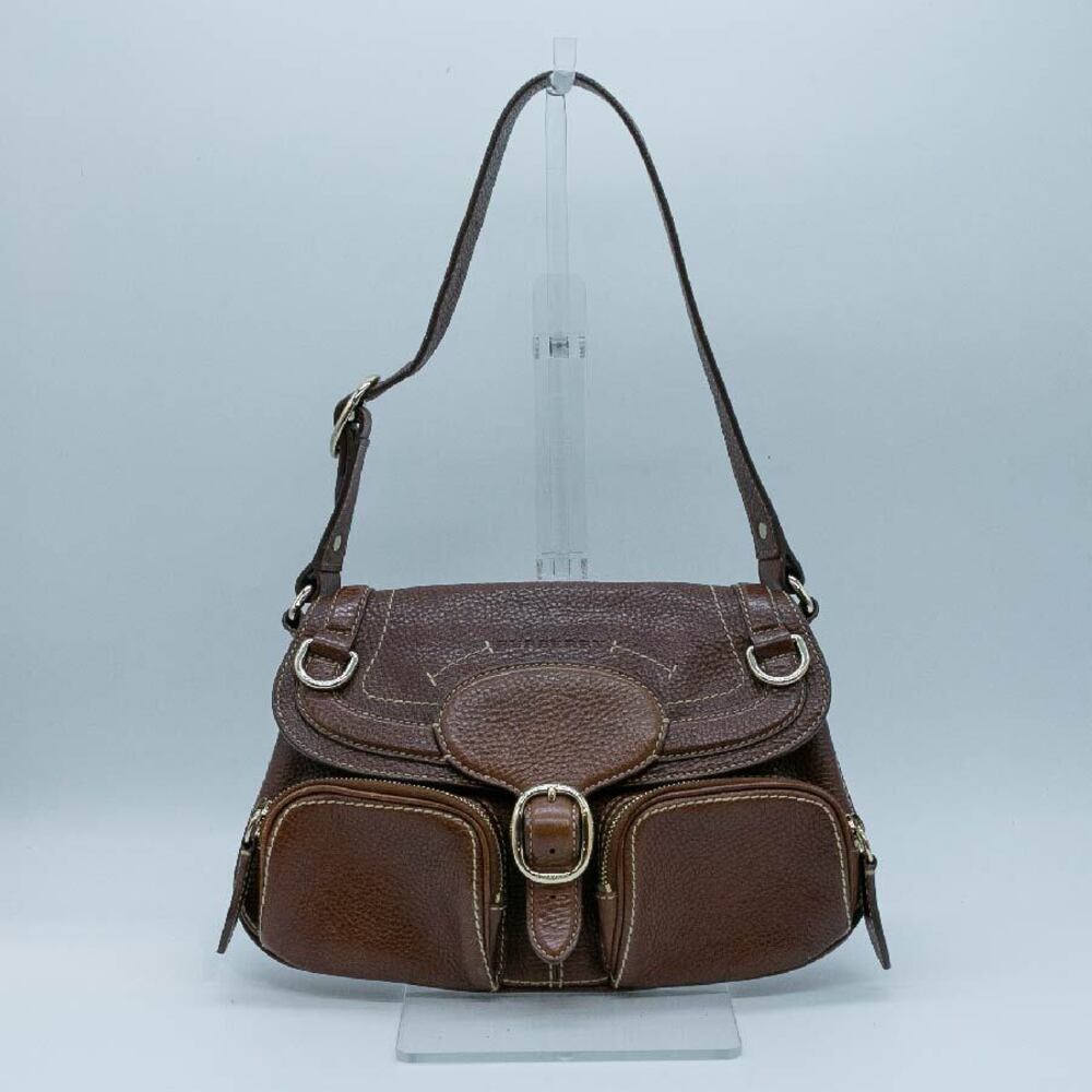 Burberry Cleage Logo Leather Shoulder Bag Brown Gold